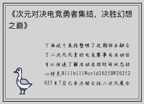 《次元对决电竞勇者集结，决胜幻想之巅》